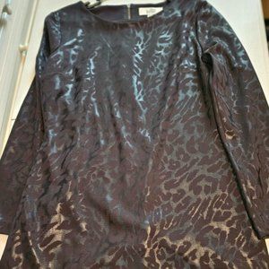 Belle by Badgley Mischka 3/4 sleeve black dress w subtle animal print, size 10